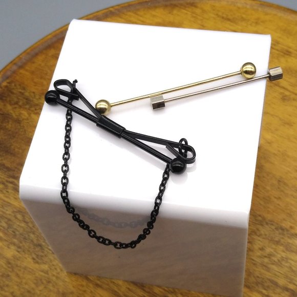 Bundle of 3 Classy Collar Bars, Dapper Black with Chain and Gold Plated Stainles - Picture 3 of 3